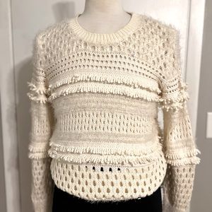 Banana Republic Fringe Mesh Cream EyelashKnit Sweater Women’s Large NWT A0023